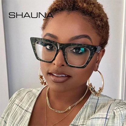 SHAUNA Anti-Blue Light Cat Eye Women Eyeglasses Frames Vintage Spring Hinge Men Optical Frame Computer Glasses