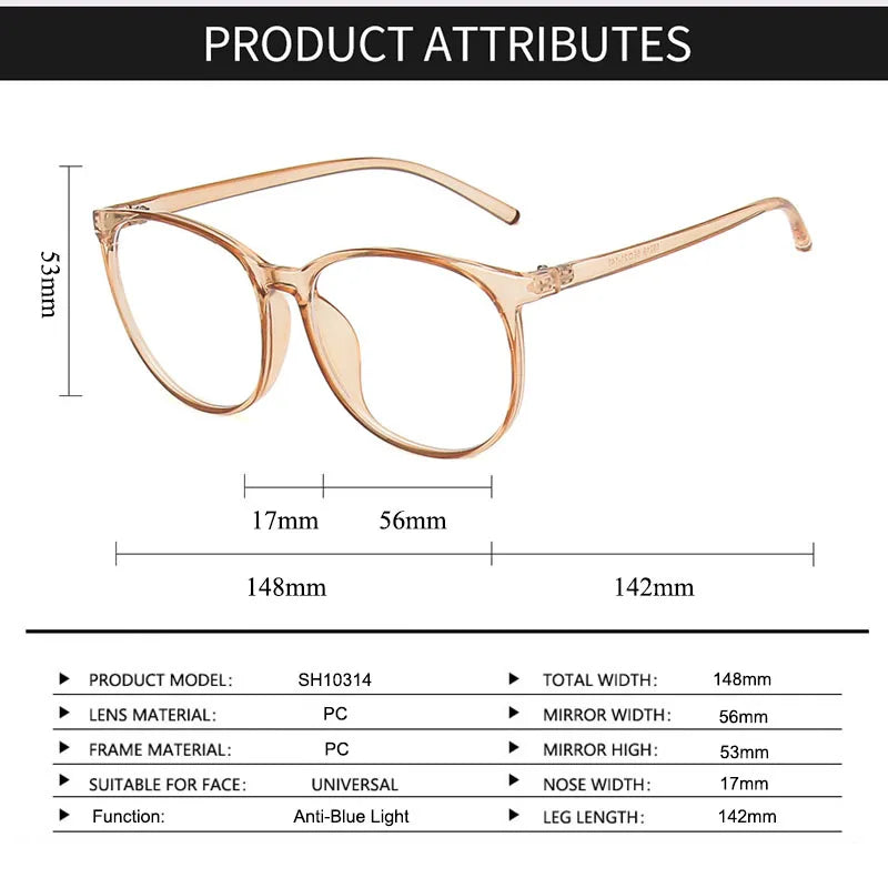 SHAUNA Anti Blue Light Women Round Glasses Frames Fashion Transparent Men Optical Computer Glasses