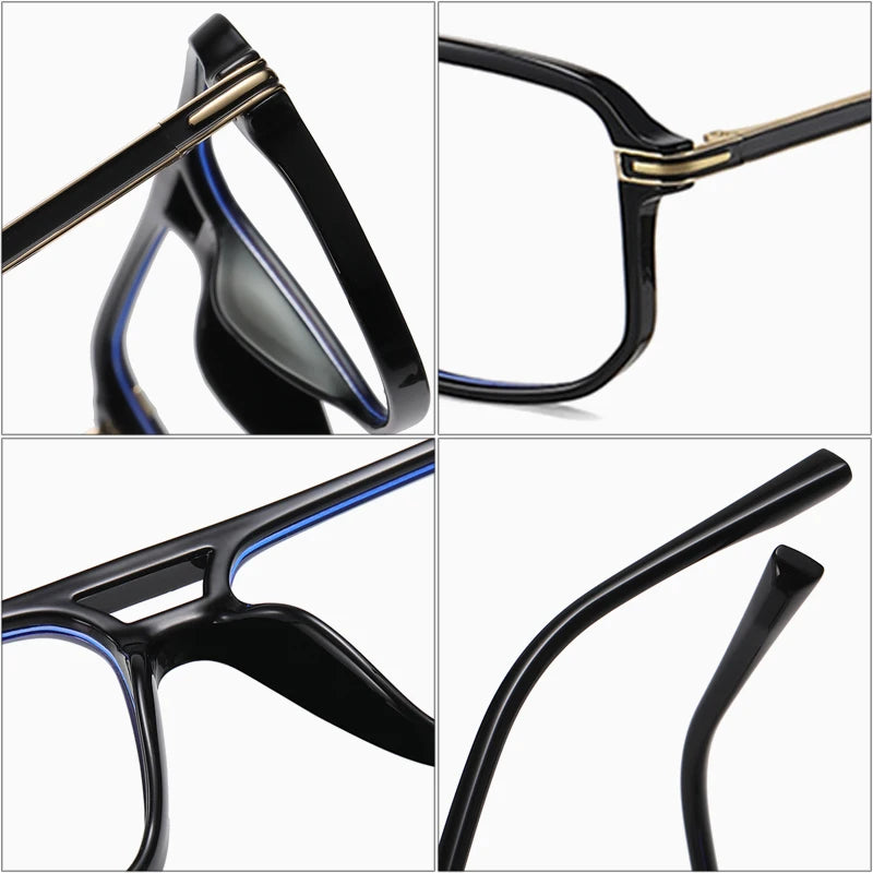 SHAUNA Retro Square Double Bridges Glasses Frame Women Clear Anti Blue Light Eyewear Spring Hinge Men Optical Eyeglasses Frame