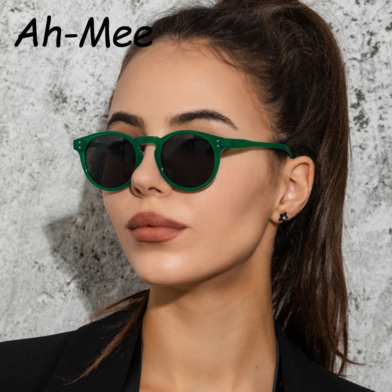 Cycling Small Round Sunglasses Women Men Classical Retro Brand Designer Outdoor Driving Green Black Acetate Rivet Sun Glasses