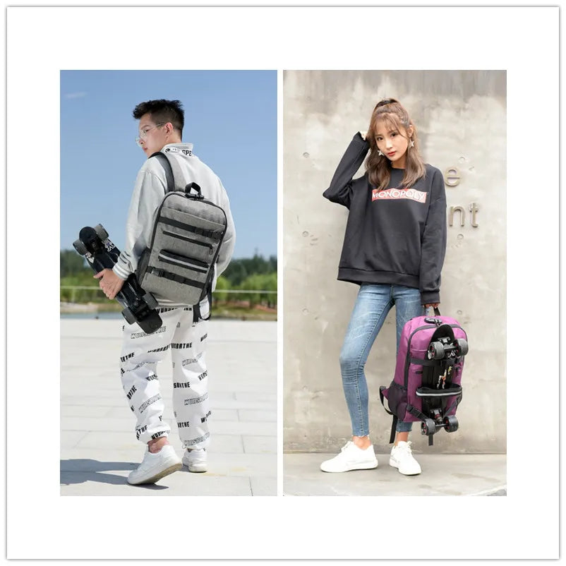 FCCEXIO Skateboard Backpack Anti-theft Password Lock USB Charging Shoulder Bag Unisex Leisure Travel Computer Bag Longboard Bag