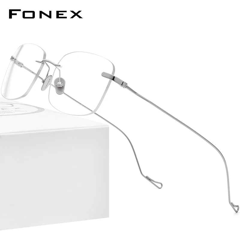 FONEX Titanium Eyeglasses Men 2020 New Rimless Square Eyeglasses Women Frameless Frames Eyewear 8559