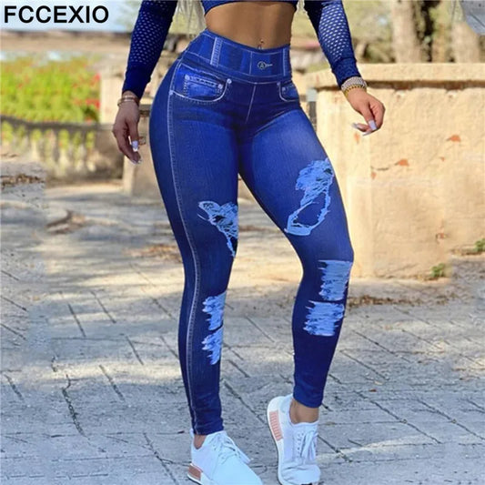 FCCEXIO Leggings Skinny Taille Haute Femme Pantalon Taille Haute Sans Couture Pantalon De Levage De Fesses Leggings Solides Pour Fitness Ropa De Mujer Pantalon