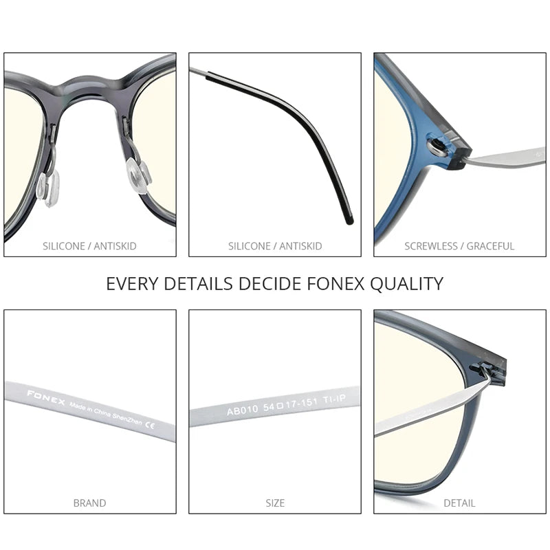 FONEX Lunettes d'ordinateur pour femmes 2020 Lunettes anti-lumière bleue pour hommes Lunettes sans vis FAB010 (monture en nylon et bras en titane)