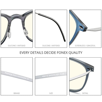 FONEX Lunettes d'ordinateur pour femmes 2020 Lunettes anti-lumière bleue pour hommes Lunettes sans vis FAB010 (monture en nylon et bras en titane)