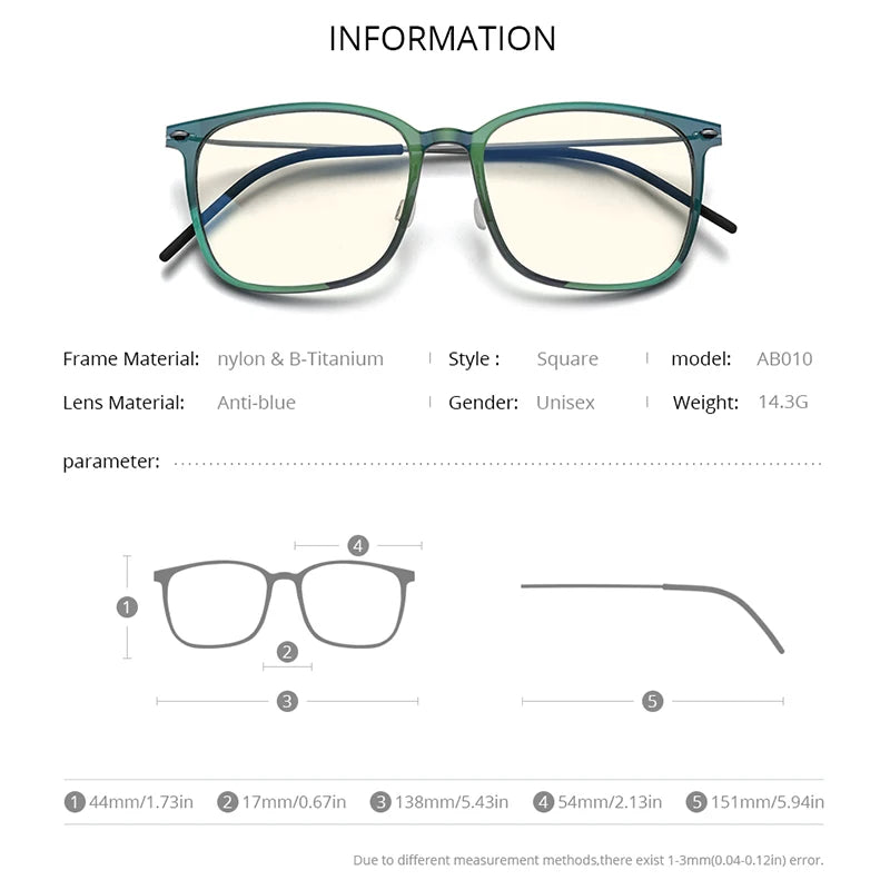 FONEX Lunettes d'ordinateur pour femmes 2020 Lunettes anti-lumière bleue pour hommes Lunettes sans vis FAB010 (monture en nylon et bras en titane)