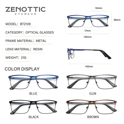 ZENOTTIC 2023 Hommes Alliage de Titane Optique Lunettes Cadre Mode Homme Carré Lunettes Ultra-Léger Métal Lunettes Sans Ordonnance