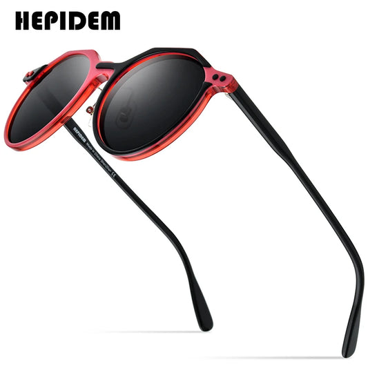 HEPIDEM Acetate Polarized Sun Glasses Men 2022 New Retro Vintage Round Sunglasses for Women Shades 9185T