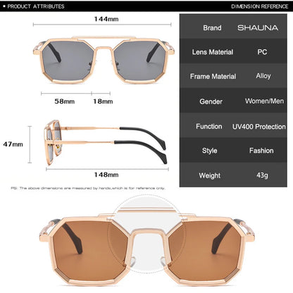 SHAUNA Retro Double Bridges Polygon Square Women Sunglasses Fashion Metal Frame Mirror Shades UV400 Men Punk Sun Glasses