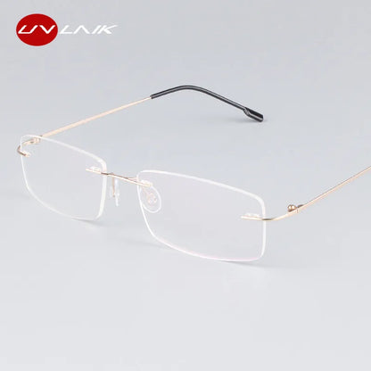 UVLAIK Classic Mens Pure Titanium Rimless Glasses Frames Myopia Optical Frame Ultra-light Titanium Frameless Eyeglasses Frame