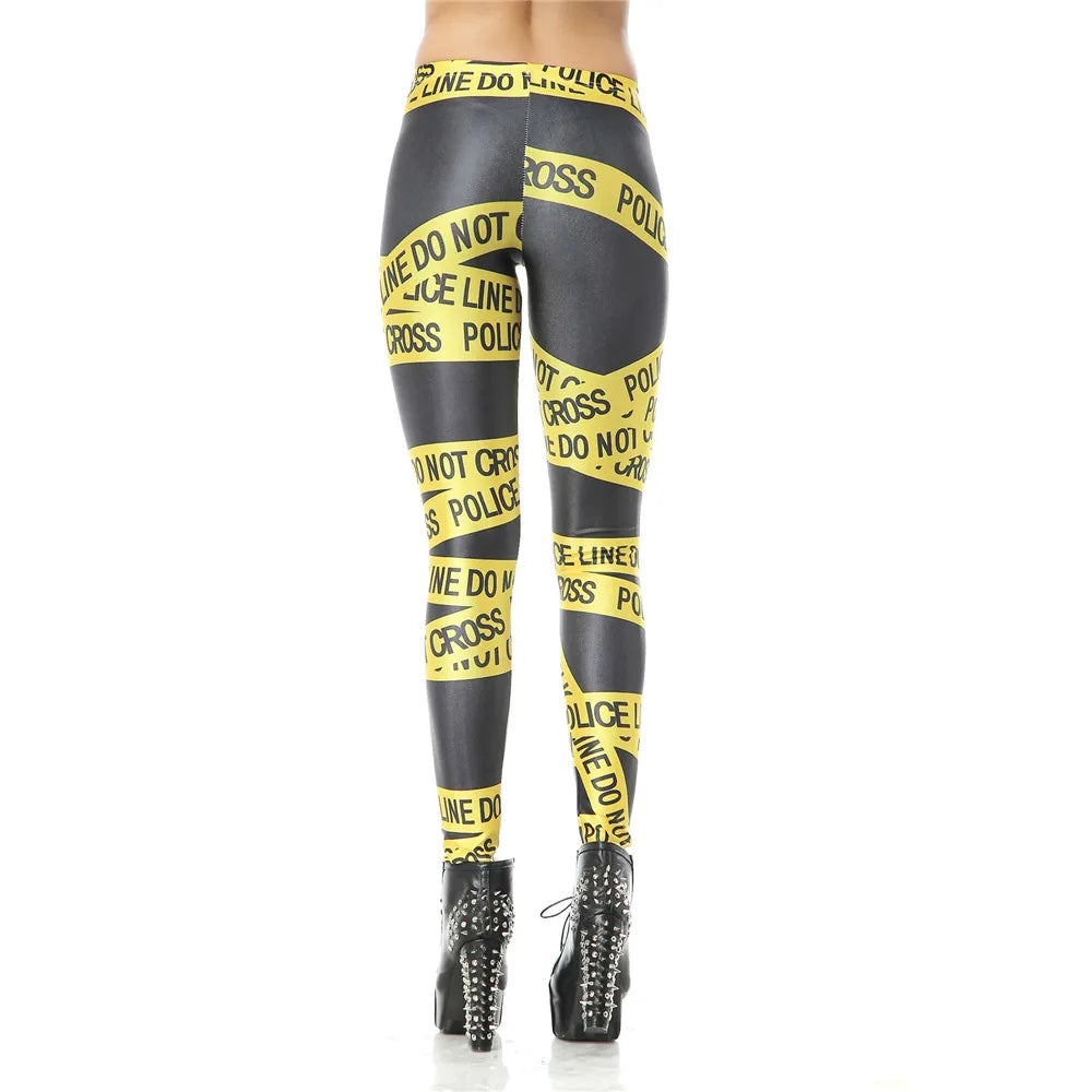 FCCEXIO 2019 New Brand 3D Printed Police Line Polyester Elastic Fitness Workout Women Leggings High Quaily Pants