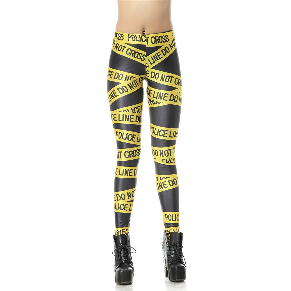 FCCEXIO 2019 New Brand 3D Printed Police Line Polyester Elastic Fitness Workout Women Leggings High Quaily Pants