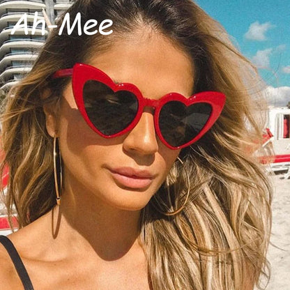 Herzförmige Sonnenbrille Frauen Cat Eye Weibliche Sonnenbrille Luxusmarke Retro Liebe Schwarz Rot Brillen Männer Übergroßen Schatten