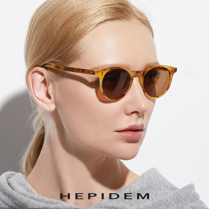 HEPIDEM Acetate Polarized Sunglasses Women New Vintage Retro Circle Round Sun Glasses for Men Women Transparent Sunglass 9113