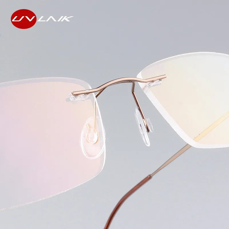 UVLAIK Classic Mens Pure Titanium Rimless Glasses Frames Myopia Optical Frame Ultra-light Titanium Frameless Eyeglasses Frame