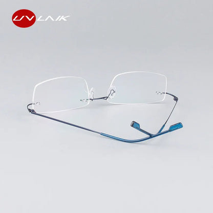 UVLAIK Classic Mens Pure Titanium Rimless Glasses Frames Myopia Optical Frame Ultra-light Titanium Frameless Eyeglasses Frame