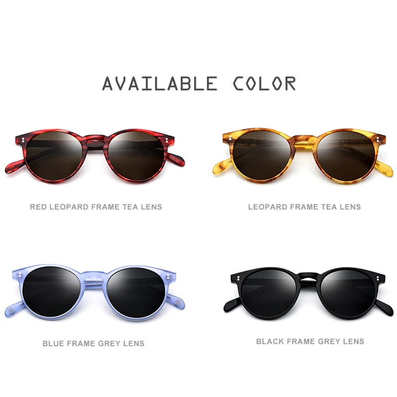 HEPIDEM Acetate Polarized Sunglasses Women New Vintage Retro Circle Round Sun Glasses for Men Women Transparent Sunglass 9113