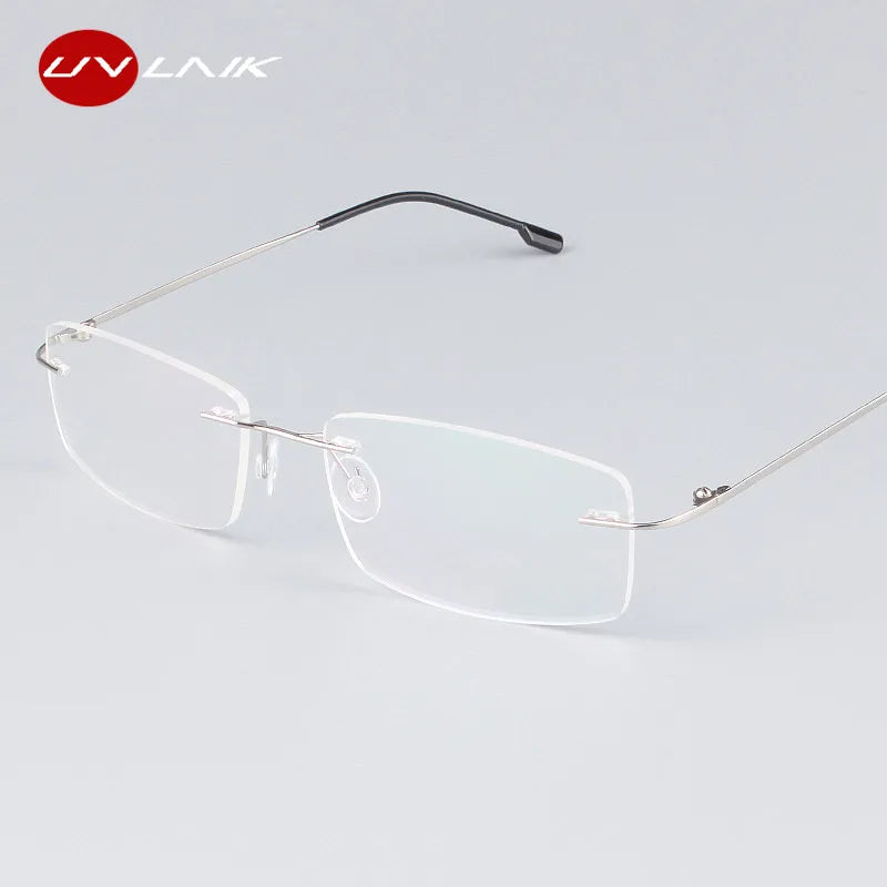 UVLAIK Classic Mens Pure Titanium Rimless Glasses Frames Myopia Optical Frame Ultra-light Titanium Frameless Eyeglasses Frame