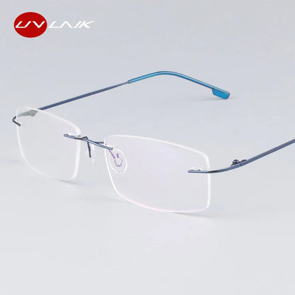 UVLAIK Classic Mens Pure Titanium Rimless Glasses Frames Myopia Optical Frame Ultra-light Titanium Frameless Eyeglasses Frame