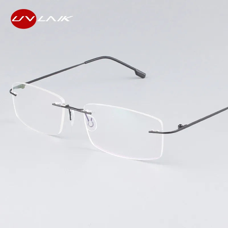 UVLAIK Classic Mens Pure Titanium Rimless Glasses Frames Myopia Optical Frame Ultra-light Titanium Frameless Eyeglasses Frame