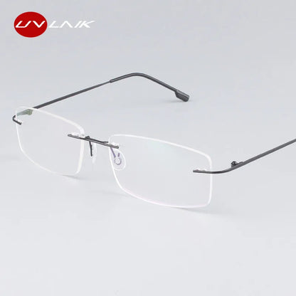 UVLAIK Classic Mens Pure Titanium Rimless Glasses Frames Myopia Optical Frame Ultra-light Titanium Frameless Eyeglasses Frame