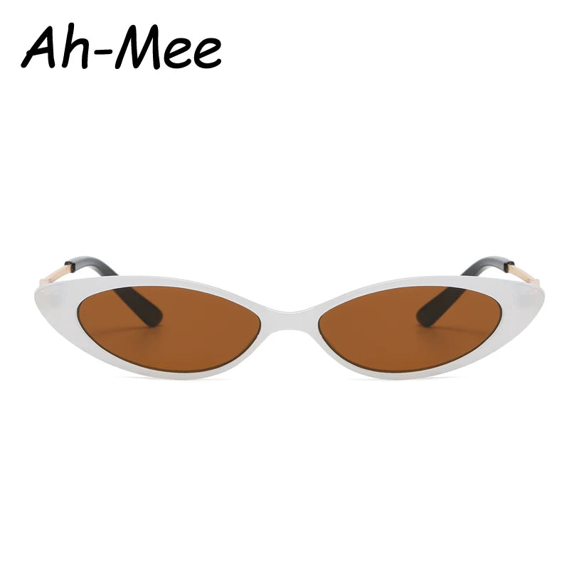 Kleine Sonnenbrille im Cat-Eye-Stil für Damen, schmale getönte Farblinsen, Sonnenbrille mit Metallrahmen, Bonbonfarben, Internet-Berühmtheit, empfohlen