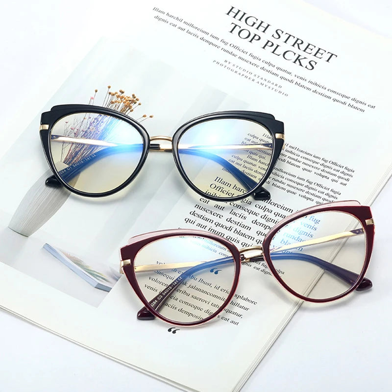 SHAUNA Retro Anti Blue Light Cat Eye Women Optical Eyeglasses Frame Fashion Spring Hinge TR90 Men Glasses Frame Computer Glasses