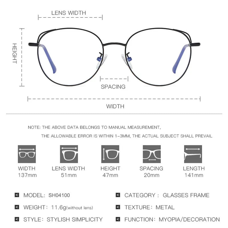 SHAUNA Anti-Blue Light Fashion Women Polygons Eyeglasses Frame Ultralight Metal Optical Glasses Frame