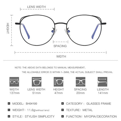 SHAUNA Anti-Blue Light Fashion Women Polygons Eyeglasses Frame Ultralight Metal Optical Glasses Frame