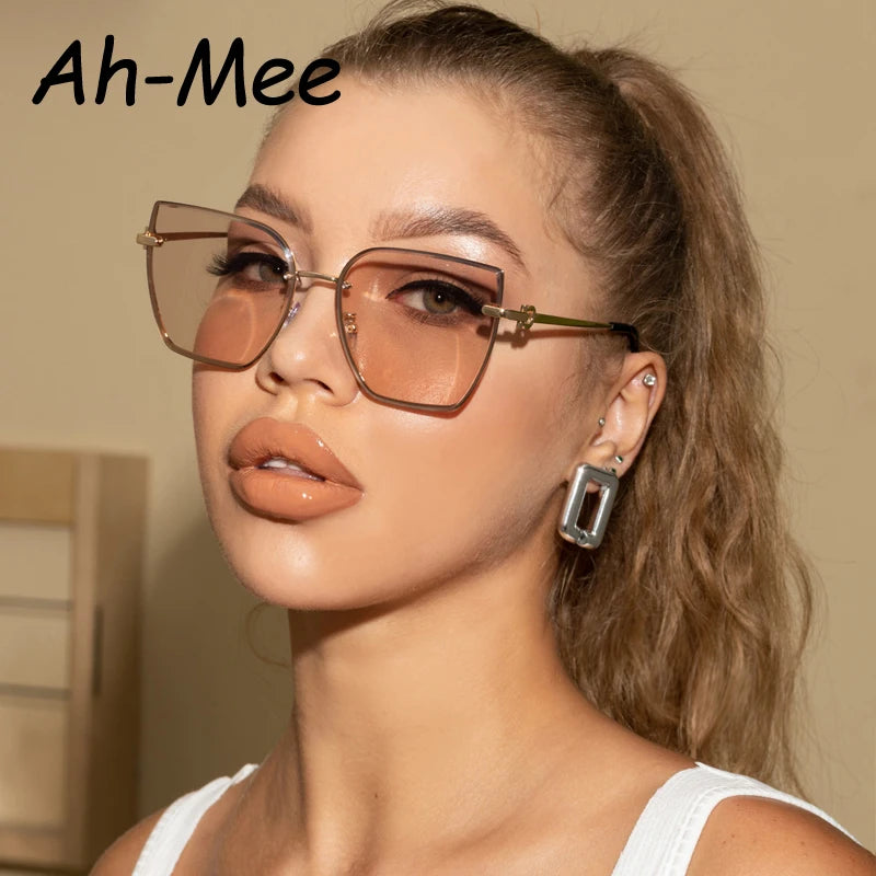 Retro Cat Eye Sonnenbrille Damen Markendesigner Mode Randlose Gradienten Sonnenbrille Schattierungen Schneiden Linse Damen Rahmenlose Brille