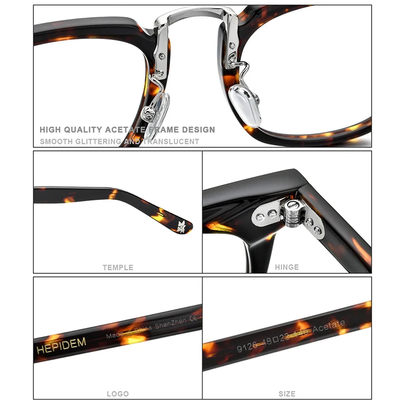 HEPIDEM Acetate Eyeglasses Frame Men 2020 Square Glasses Women Nerd Spectacles Eyewear 9126