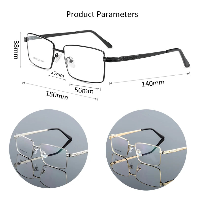 Lunettes en alliage de titane Elbru Monture de lunettes en métal galvanisé Cadre de presbytie à miroir plat Lunettes d'affaires carrées rétro pour hommes