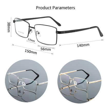 Lunettes en alliage de titane Elbru Monture de lunettes en métal galvanisé Cadre de presbytie à miroir plat Lunettes d'affaires carrées rétro pour hommes