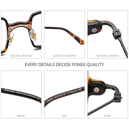 FONEX Acetate Titanium Glasses Women 2021 Square Eyeglasses Frame Men Transparent Spectacles Eyewear F85687