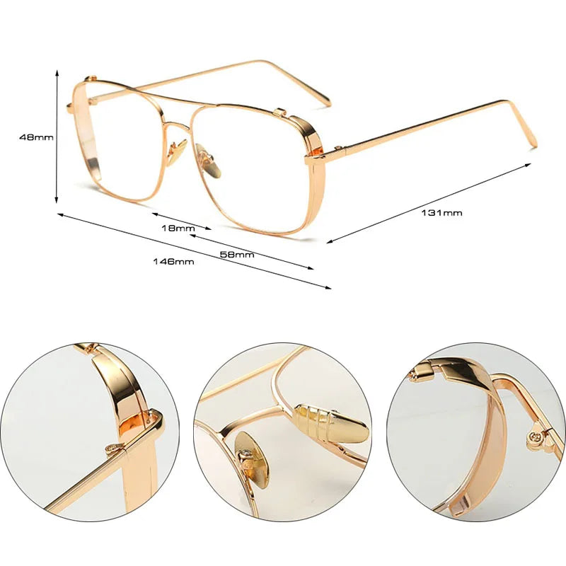 SHAUNA Retro 3 Colors Women Punk Plain Glasses Frame Brand Designer Fashion Men Square Metal Frame Clear Lens Eyeglasses