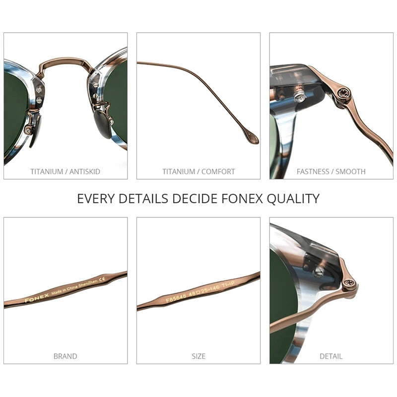 FONEX Titanium Acetate Polarized Sun Glasses Men 2021 New Retro Vintage Square UV400 Sunglasses for Women Shades F85648