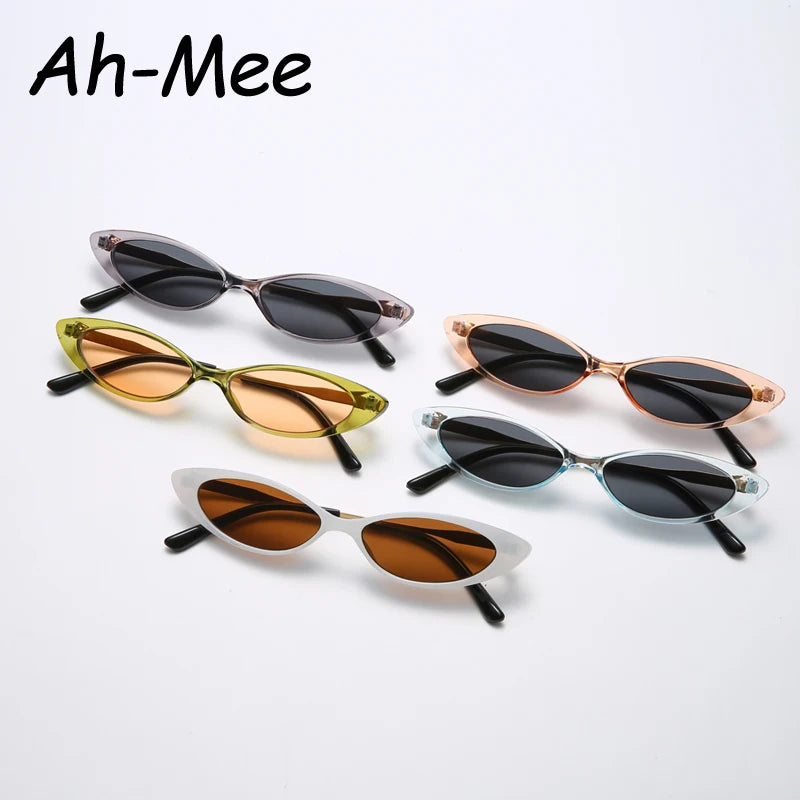 Small Cat Eye Style Women‘s Sunglasses Narrow Tinted Color Lens Sun Glasses Metal Frame Candy Color Internet Celebrity Recommend