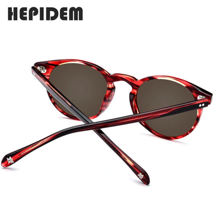 HEPIDEM Acetate Polarized Sunglasses Women New Vintage Retro Circle Round Sun Glasses for Men Women Transparent Sunglass 9113