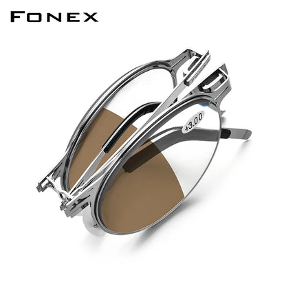 FONEX Lunettes de lecture photochromiques pliables pour hommes et femmes, verres bruns, 2022, portables, sans vis, anti-bleu, LH018