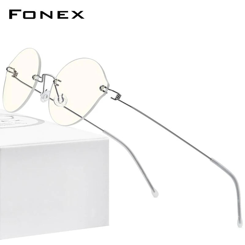 FONEX Anti Blue Light Blocking Glasses Men 2020 New Titanium Alloy Women Rimless Antiblue Rays Eyeglasses with Nylon Lens AB011