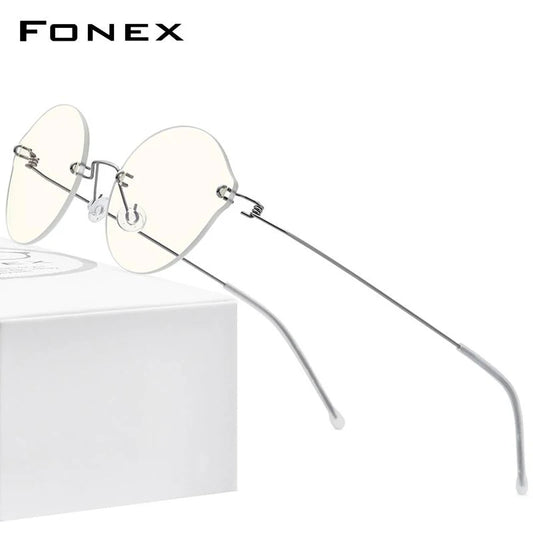 FONEX Anti Blue Light Blocking Glasses Men 2020 New Titanium Alloy Women Rimless Antiblue Rays Eyeglasses with Nylon Lens AB011