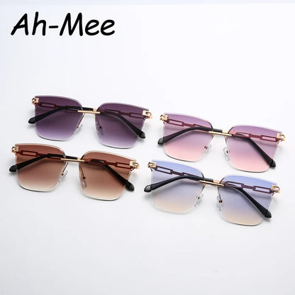 Neue Sonnenbrille Frauen Randlose Cat Eye Brillen Gradienten Braun Schneiden Objektiv Sonnenbrille Für Weibliche Legierung Brillen Marke Designer