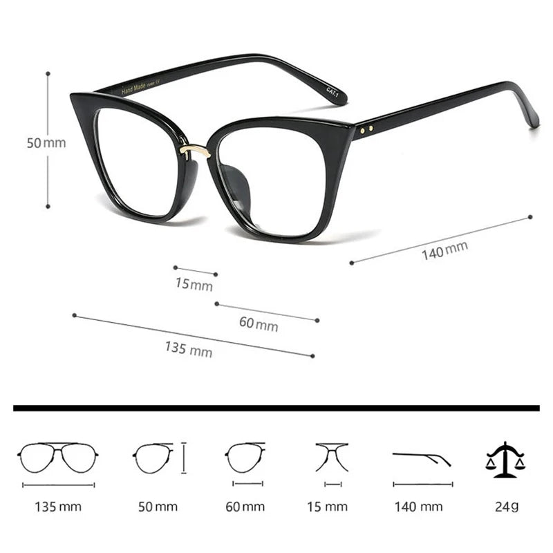 SHAUNA Classic Anti-Blue Light Women Cat Eye Eyeglasses Frames Fashion Rivets Optical Frames