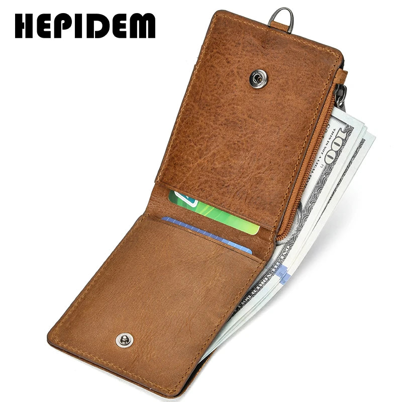 HEPIDEM RFID High Quality Crazy Horse Genuine Leather Slim Wallet 2020 New Front Pocket Money Dollar Bill Purse for Men K055