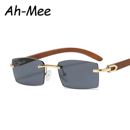 Quadratische Markendesigner-Sonnenbrille für Männer und Frauen, Sonnenbrille aus Holzrahmen, randlos, schwarz, Brillenmode, Gafas de Sol