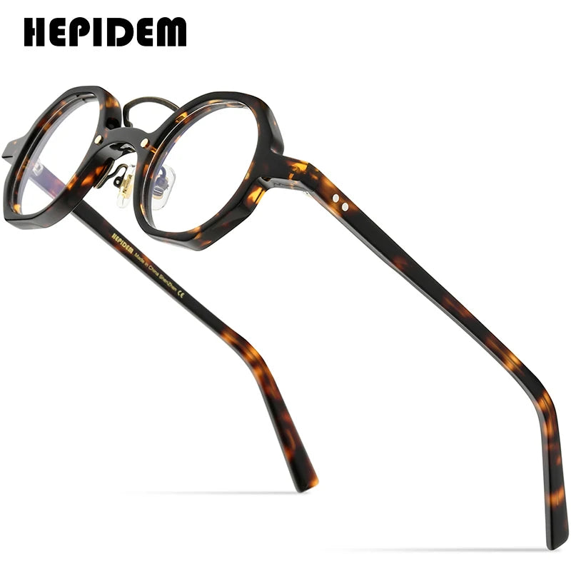 HEPIDEM Acetate Glasses Men 2021 New Retro Vintage Round Eyeglasses Frame Spectacles Eyewear 9153