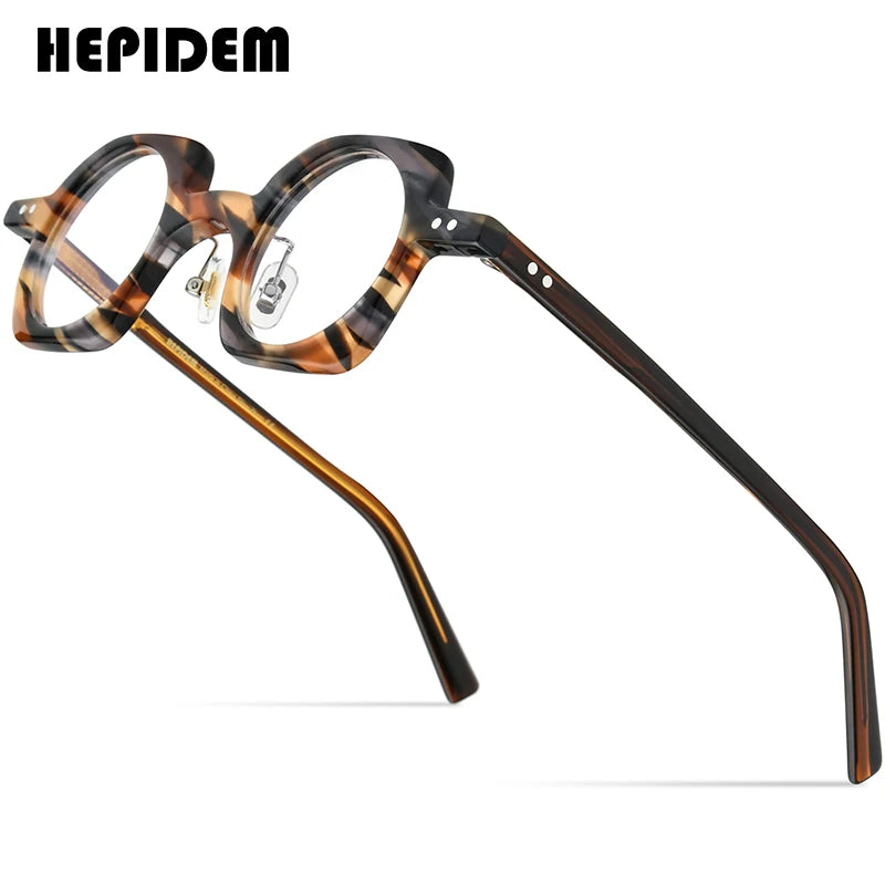 HEPIDEM Acetate Glasses Frame Men 2022 New Vintage Retro Polygon Eyeglasses Women Optical Optical Spectacles Eyewear 9181