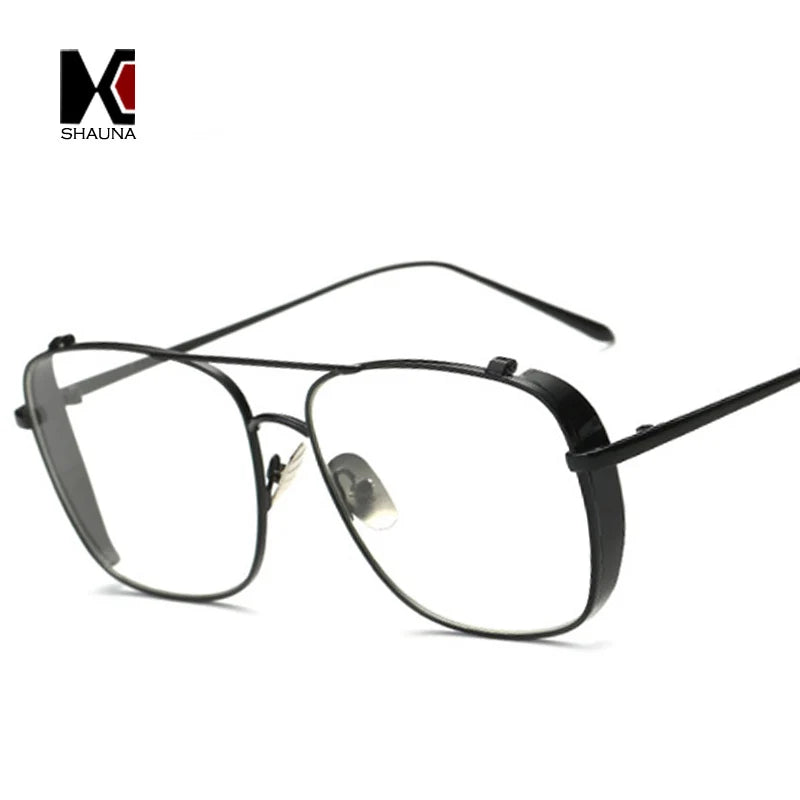 SHAUNA Retro 3 Colors Women Punk Plain Glasses Frame Brand Designer Fashion Men Square Metal Frame Clear Lens Eyeglasses