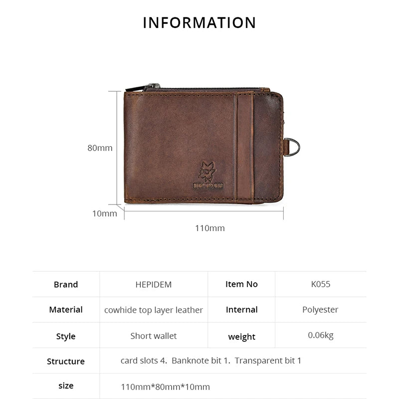 HEPIDEM RFID High Quality Crazy Horse Genuine Leather Slim Wallet 2020 New Front Pocket Money Dollar Bill Purse for Men K055