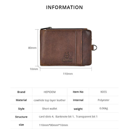 HEPIDEM RFID High Quality Crazy Horse Genuine Leather Slim Wallet 2020 New Front Pocket Money Dollar Bill Purse for Men K055